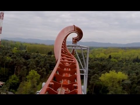 Sky Scream Roller Coaster POV Premier Launched Ride Holiday Park Germany Achterbahn